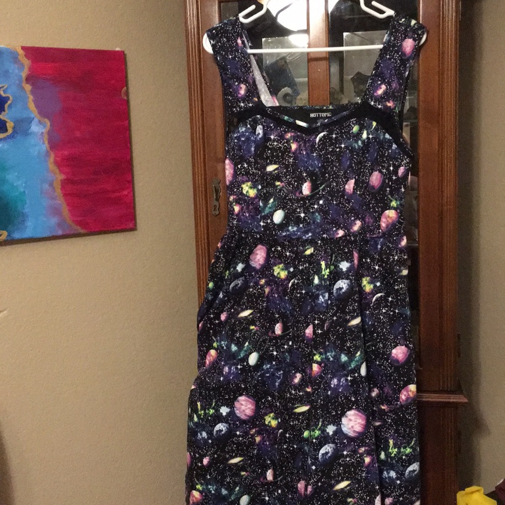 Fashionable galaxy dress with ties in the back